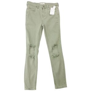NWT Free People Womens Busted Knee Skinny Fit Jeans Women Size 28 Moss Green